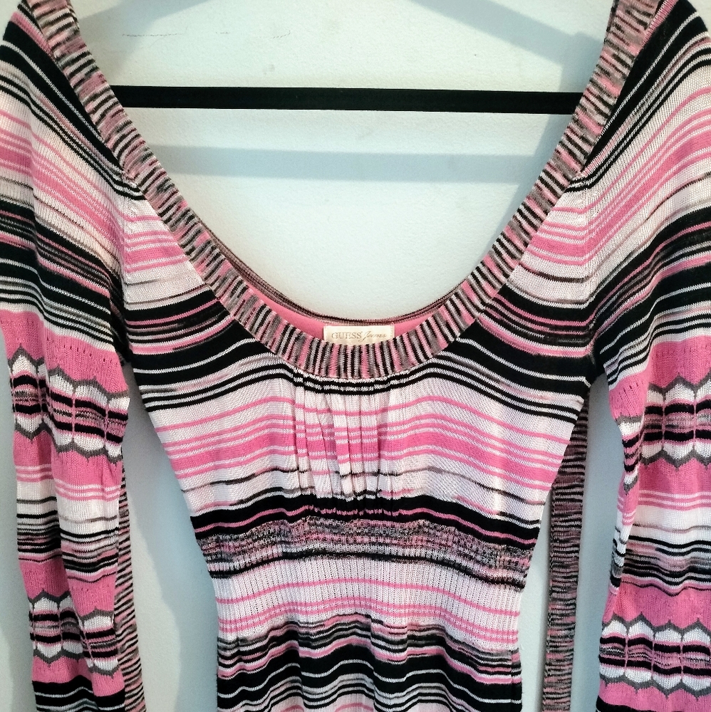Guess Jeans Fine Knitted Pink Striped Dress